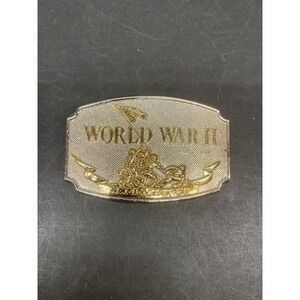 Vintage 1990 World War II Remembered Memorial Gold Silver Metal Belt Buckle CSI